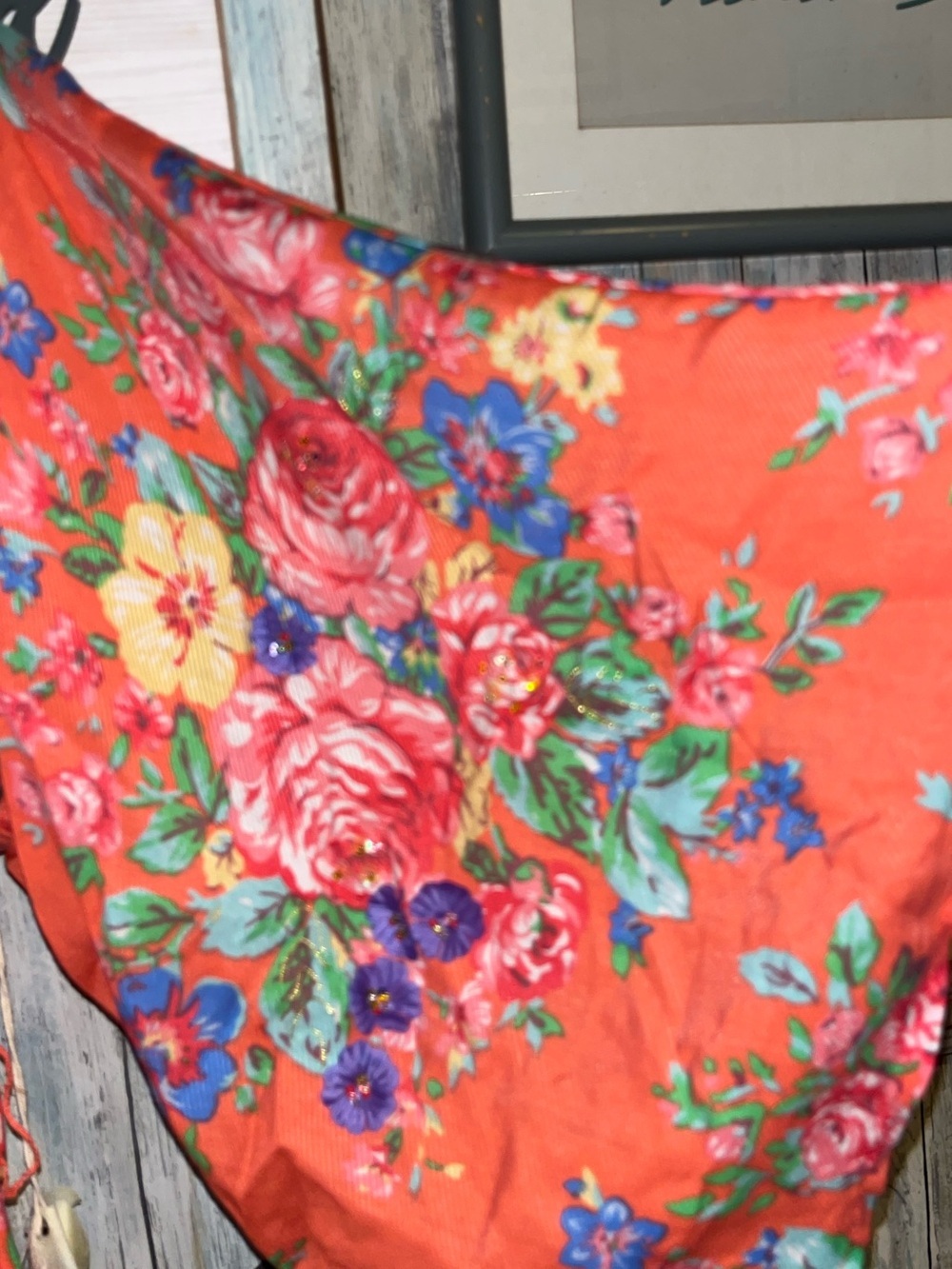 ❤️🔥.Aratta Large Orange Floral Wrap Midi Dress Embellished Removable Yoke A-13 - Picture 7 of 7